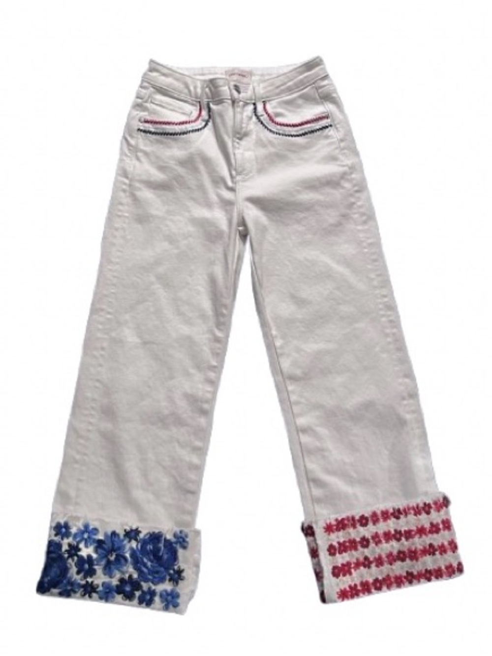 Embroidered Flowers  DRIFTWOOD Red White Blue Jeans Cotton Extra Small XS Sz 0 2